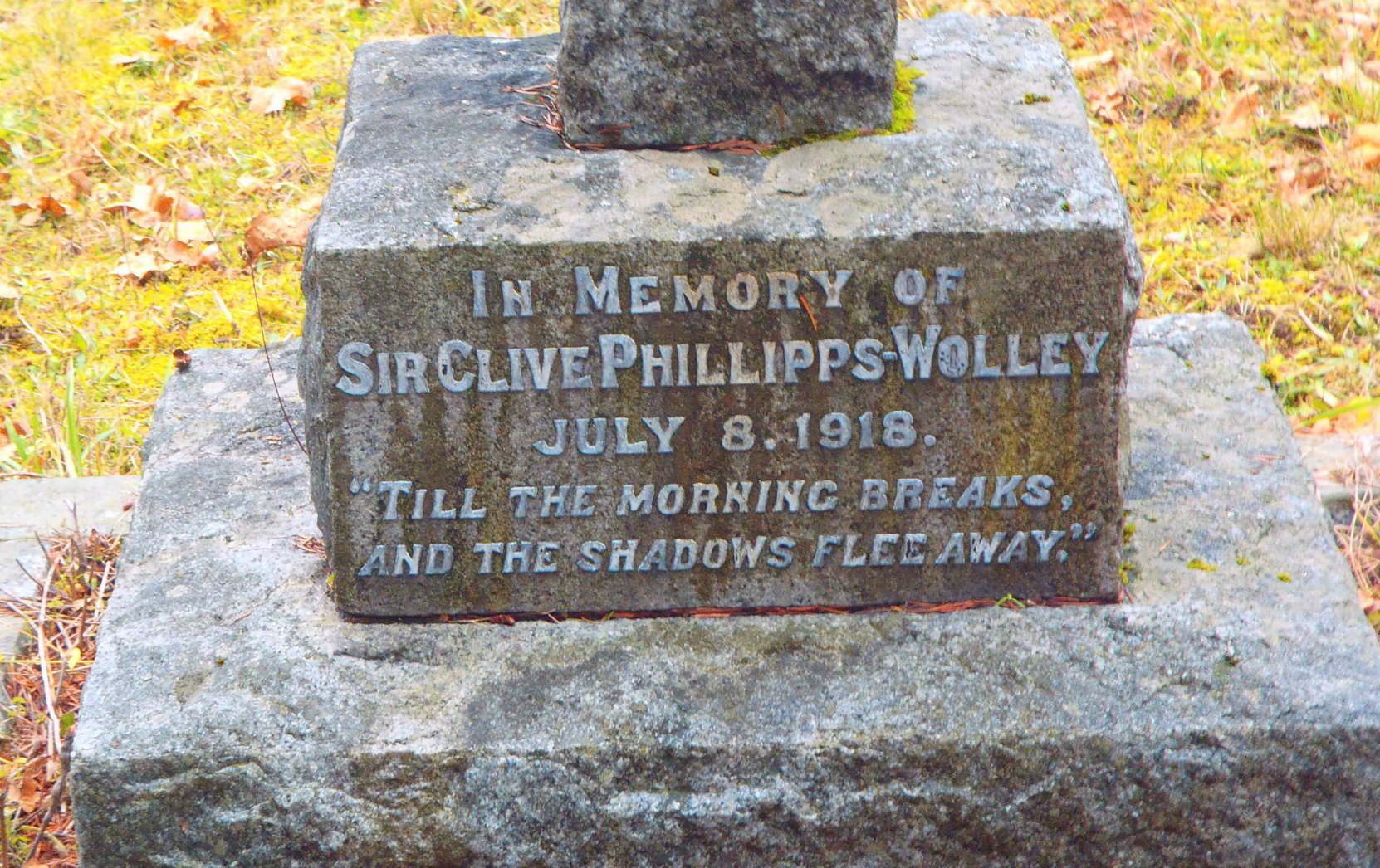 Sir Clive Phillipps-Wolley grave inscription, St. Peter's Quamichan Anglican cemetery