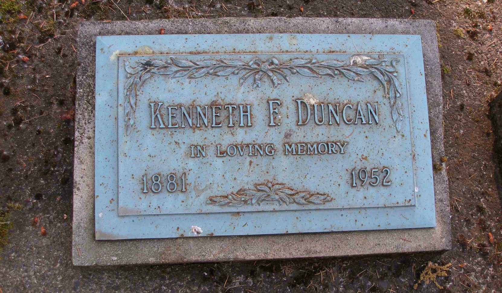 Kenneth F. Duncan grave marker, St. Peter's Quamichan Anglican cemetery.