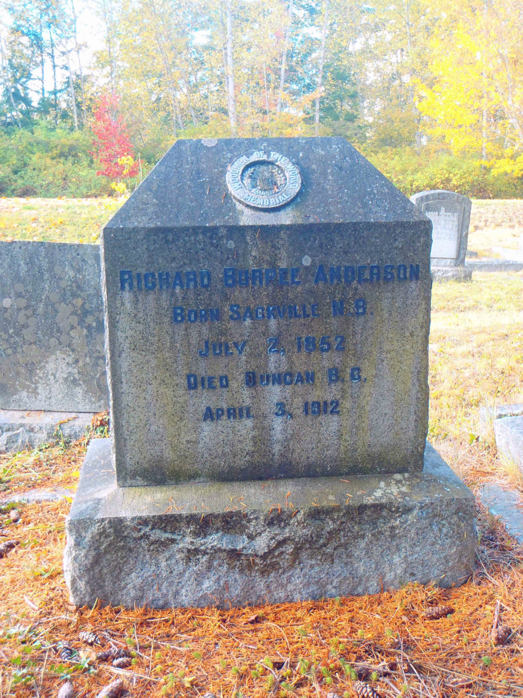 Richard Burpee Anderson grave, St. Peter's Quamichan cemetery