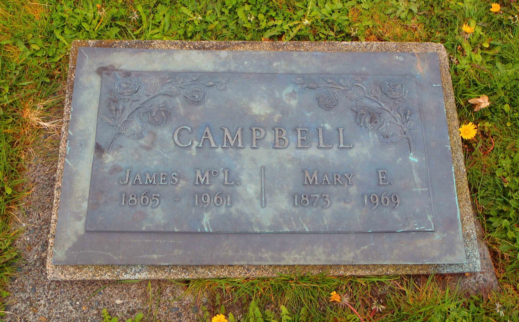 James McLeod campbell grave marker, Mountain View Cemetery, North Cowichan