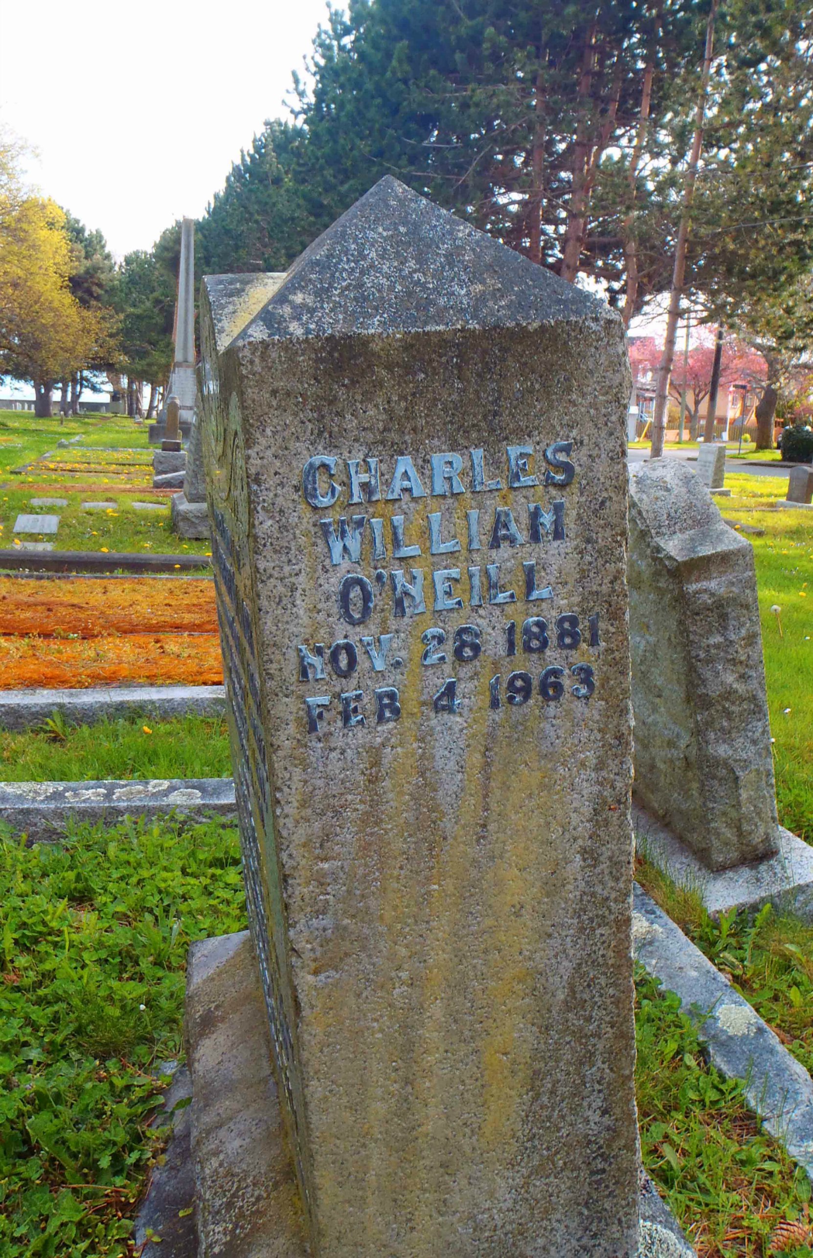 Charles William O'Neill grave inscription, Ross Bay cemetery, Victoria, B.C.