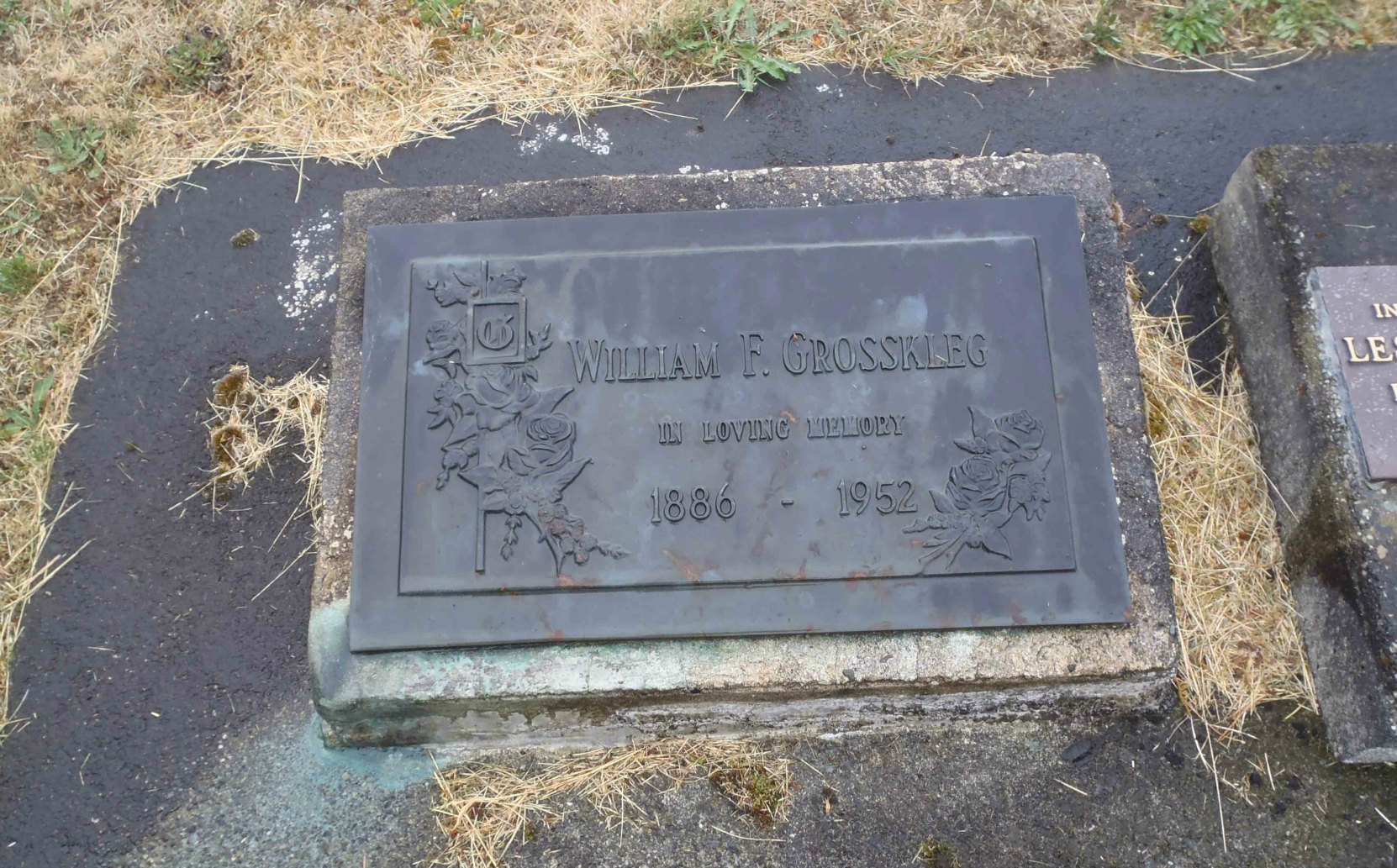 William Grosskleg grave marker, Mountain View Cemetery, North Cowichan