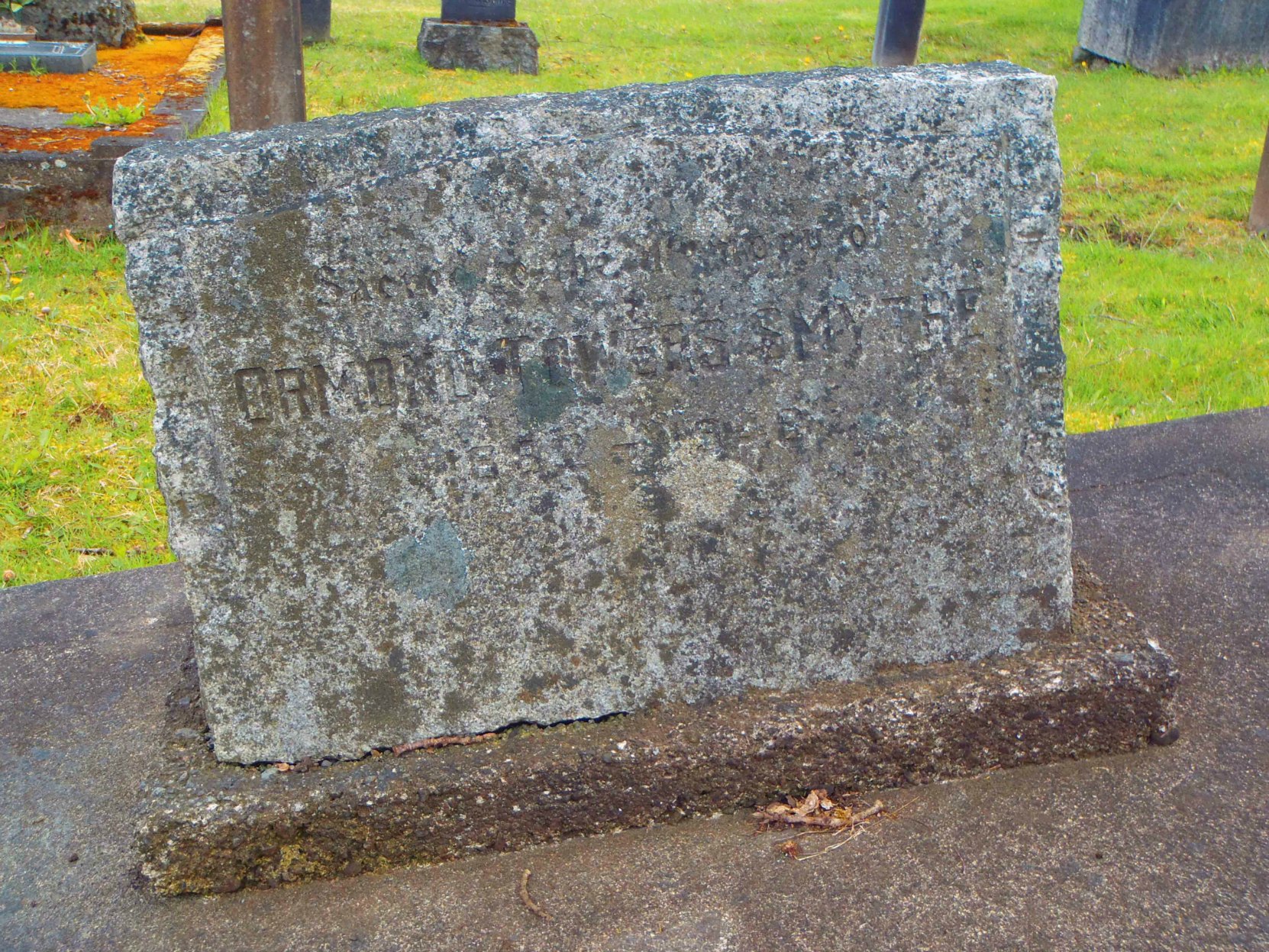 Ormond Towers Smythe grave marker, Mountain View Cemetery, North Cowichan, B.C.