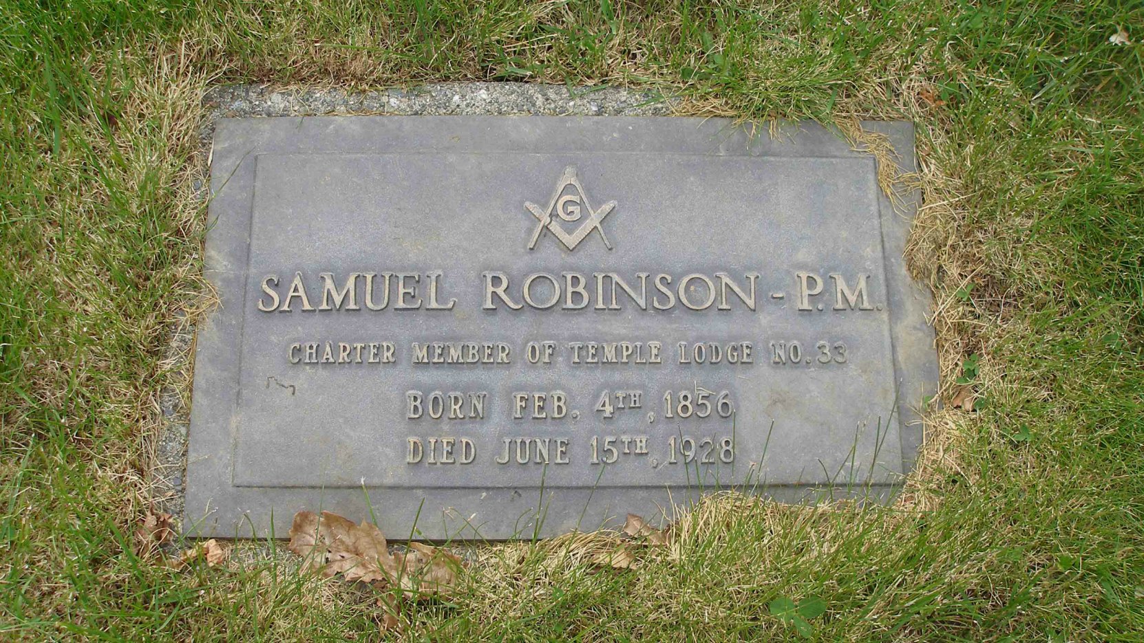 Samuel Robinson grave marker, St. Mary's Somenos Anglican Cemetery, North Cowichan, B.C.