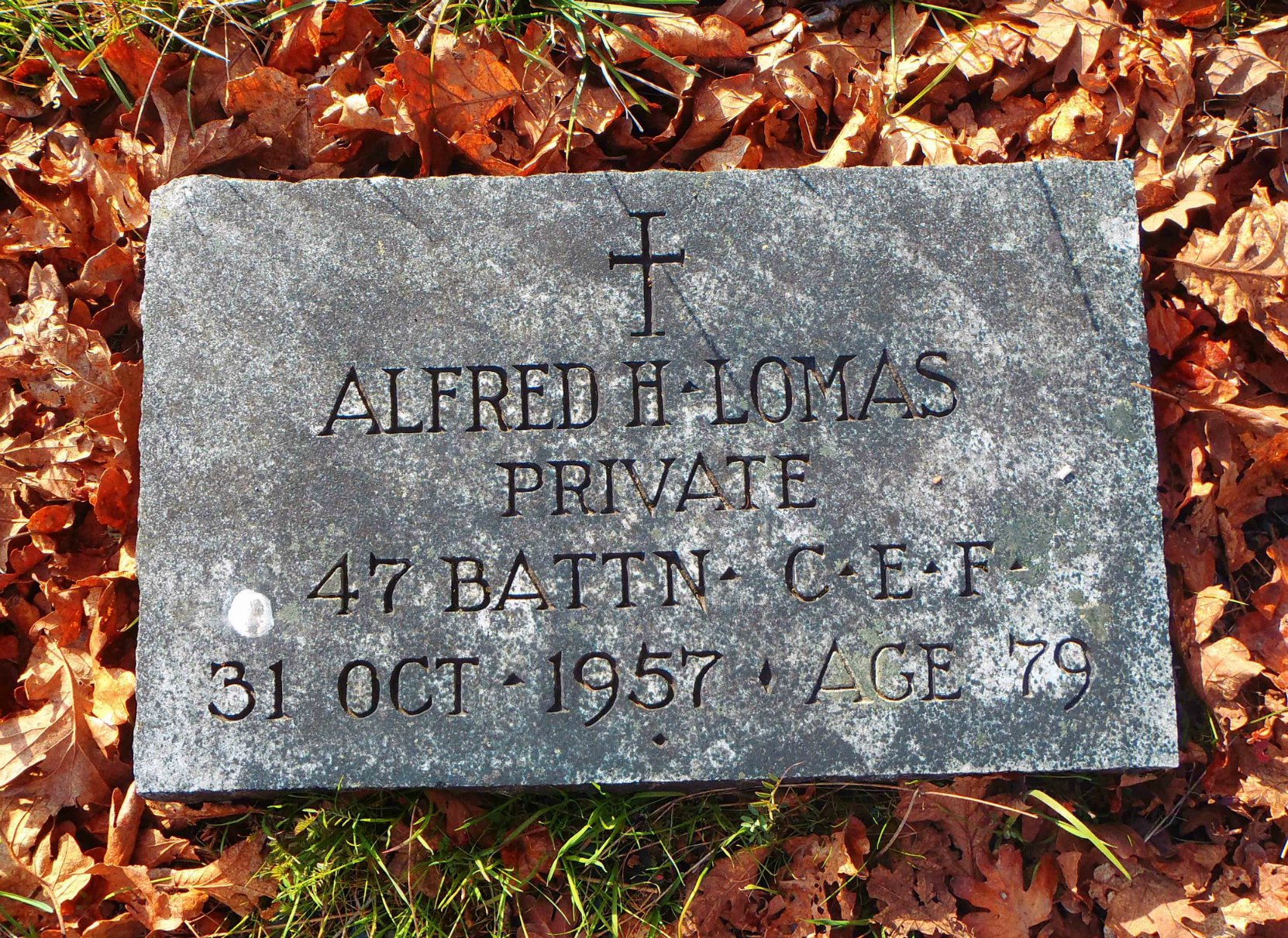 Alfred Hilton Lomas grave marker, St. Peter's Quamichan Anglican cemetery