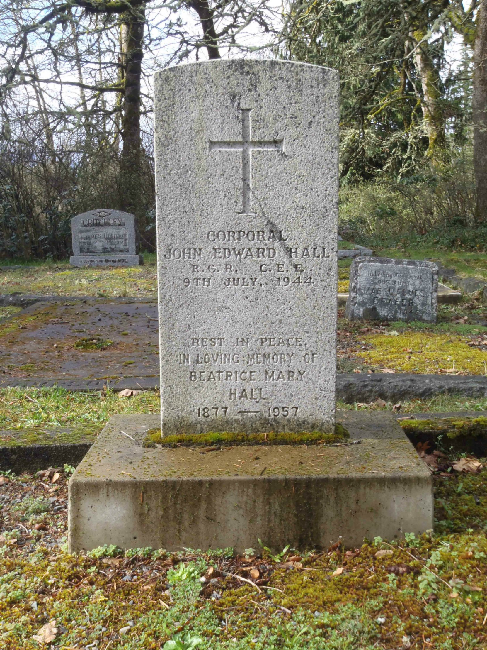 John Edward Hall grave, St. Peter's Quamichan Anglican cemetery, North Cowichan