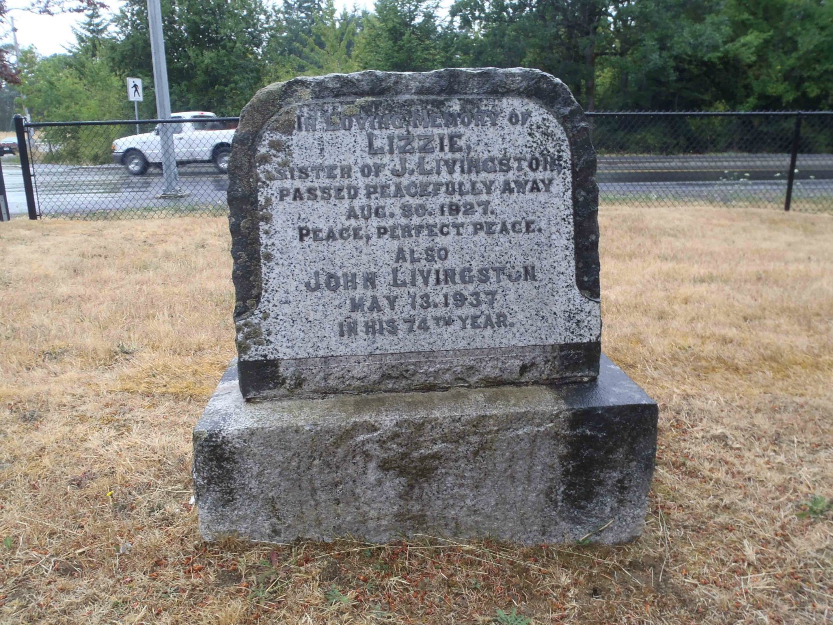 John Livingston grave marker, Mountain View Cemetery, North Cowichan, B.C.