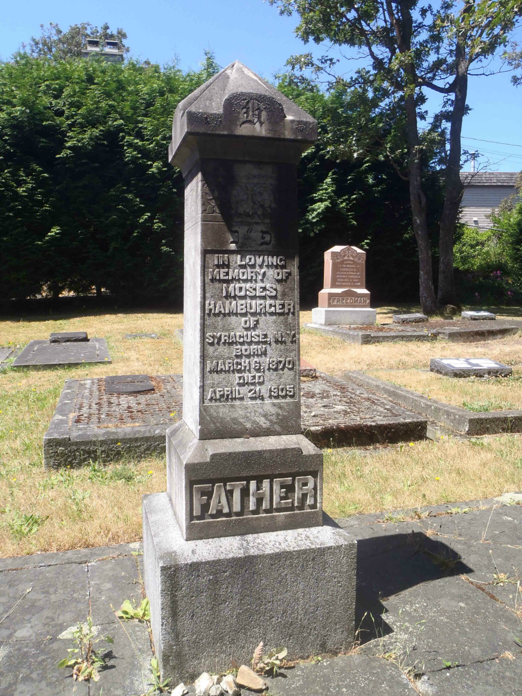 Moses Hamburger grave marker. Victoria Jewish Cemetery