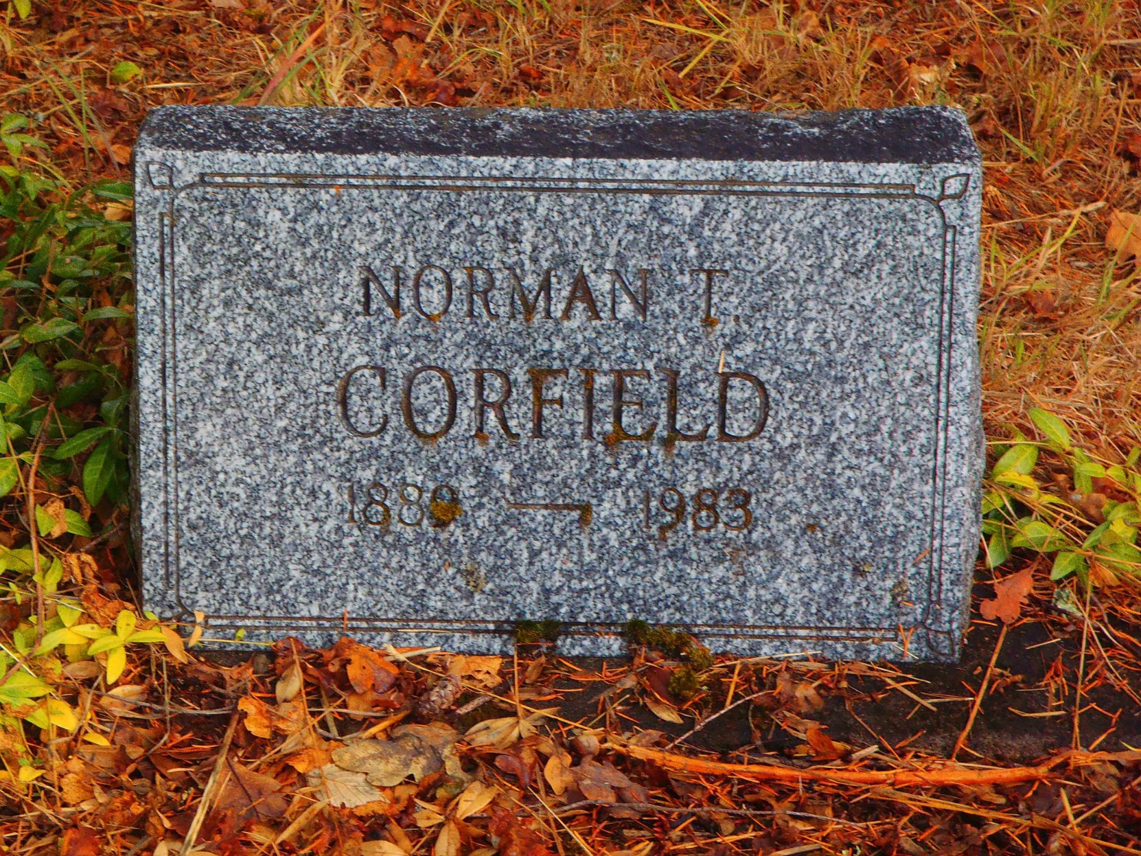Norman Tressidor Corfield headstone. St. Peter's Quamichan Anglican cemetery, North Cowichan, B.C.