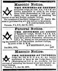 Andrew Phillips death and funeral notices in the Victoria newspapers, January 1870