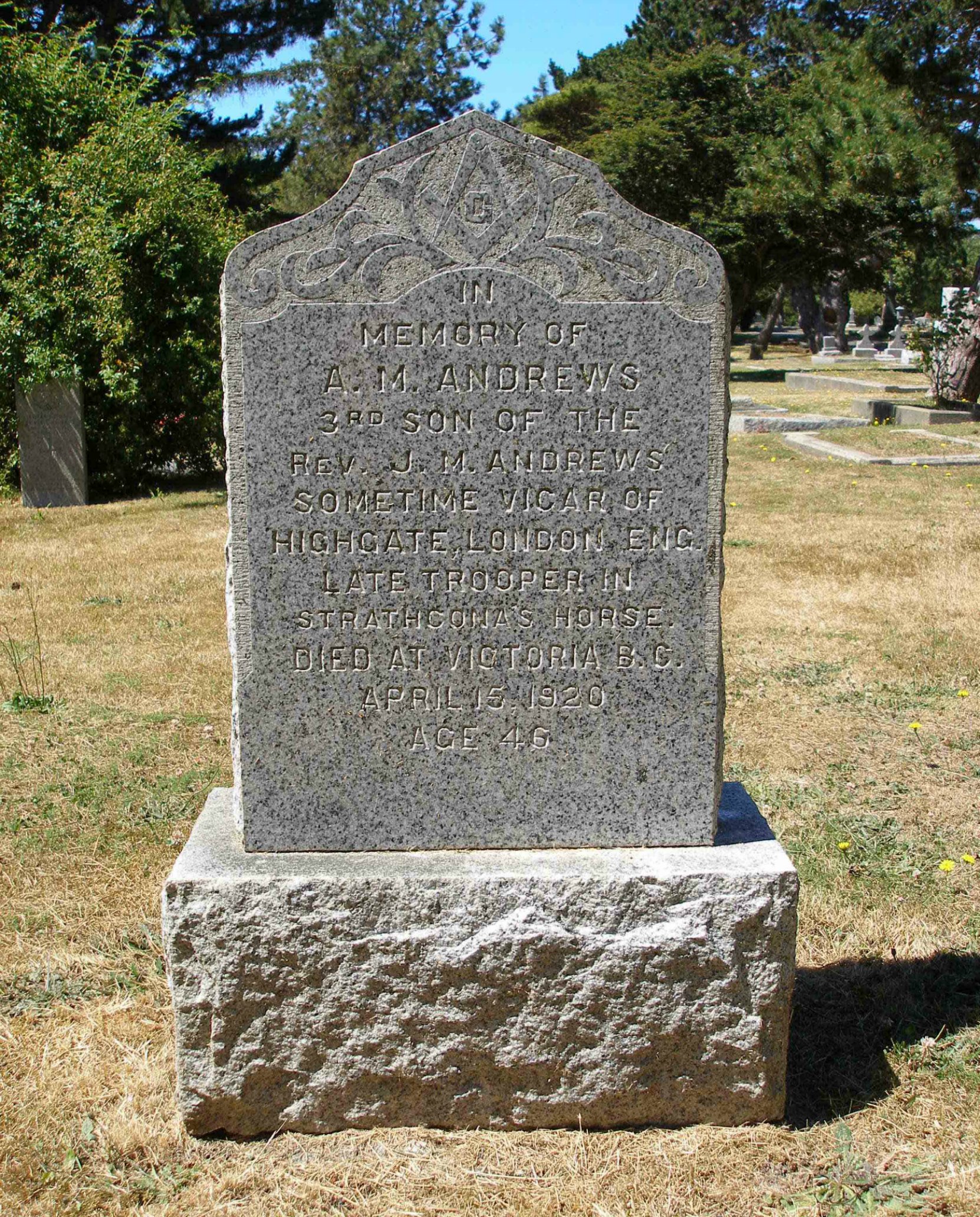 Archibald McLagan Andrews grave, Ross Bay Cemetery, Victoria, B.C.