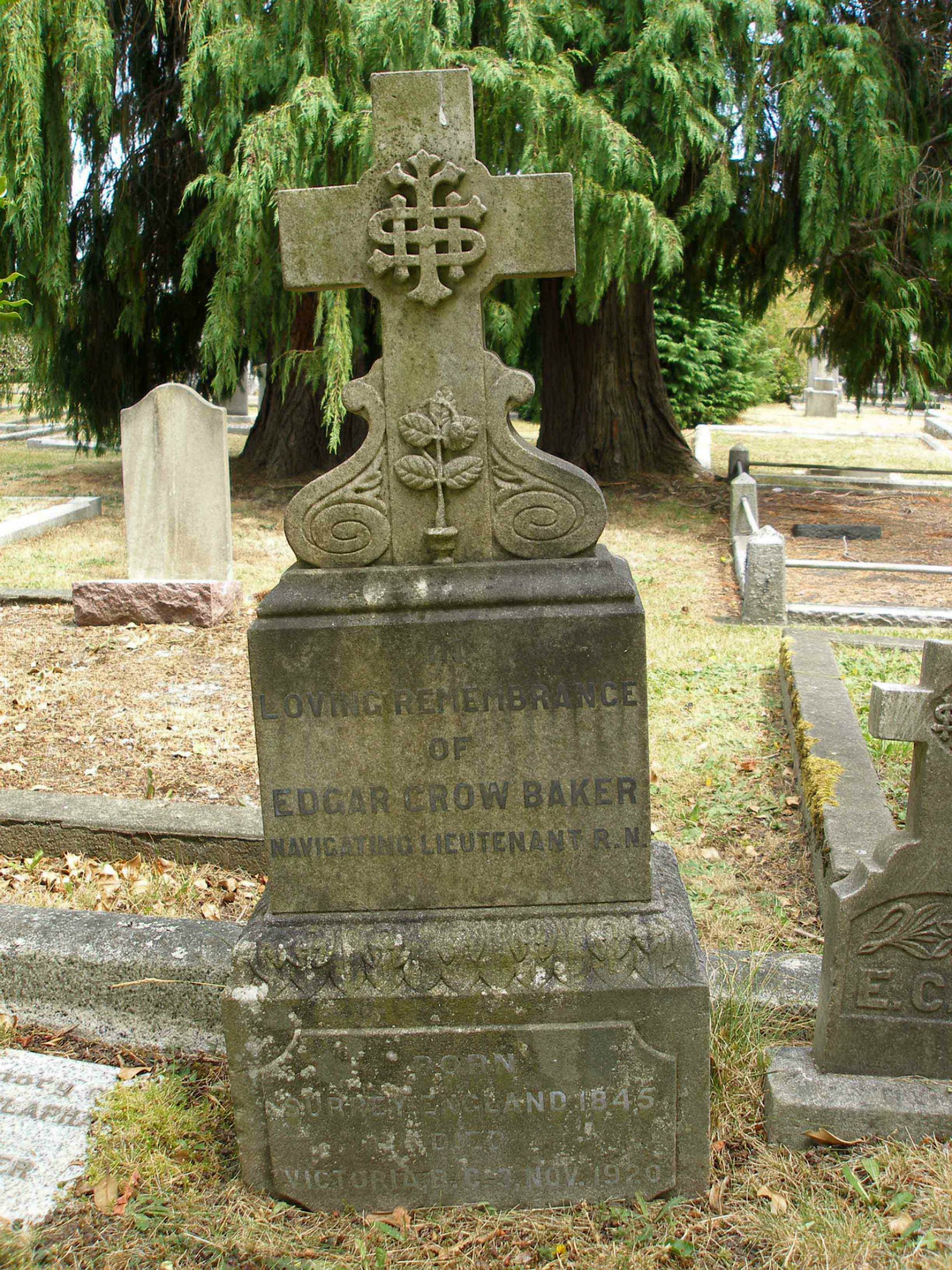 Edgar Crow Baker headstone. Ross Bay Cemetery, Victoria, B.C.