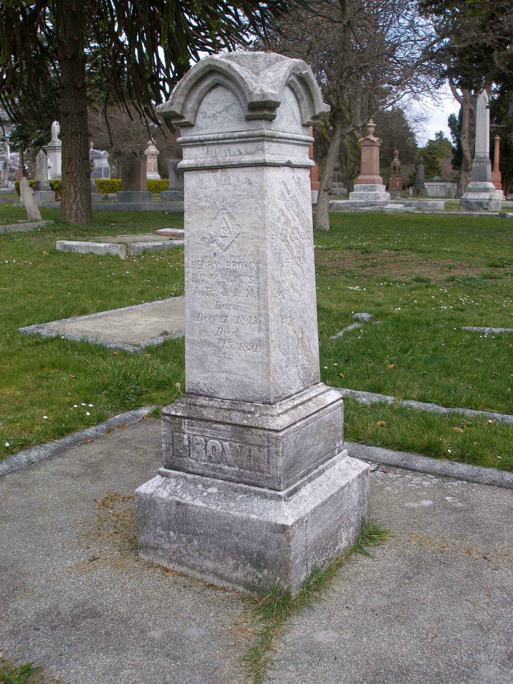 Henry Brown, Past Grand Master, grave in Ross Bay cemetery, Victoria, B.C.
