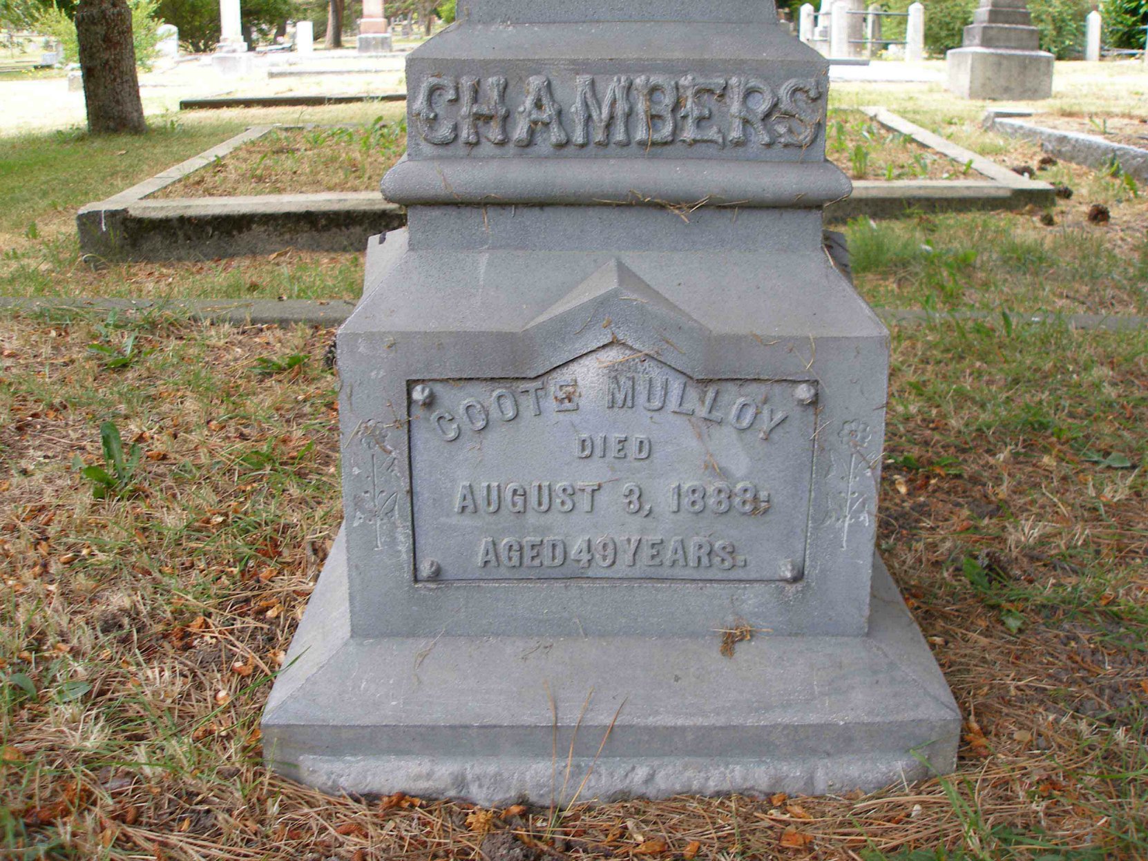 Inscription on the grave of Coote Mulloy Chambers, Past Grand Master, in Ross Bay Cemetery, Victoria, B.C.