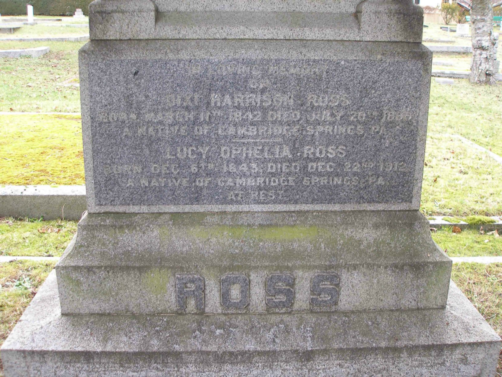 Inscription on the grave of Dixi Harrison Ross, Ross Bay Cemetery, Victoria, B.C.