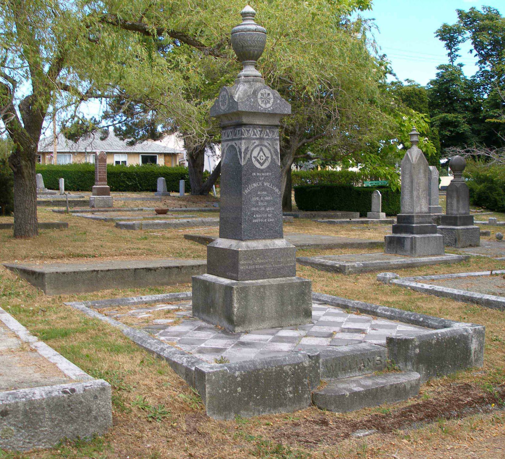 The grave of Frederick Williams, Past Grand Master, in Ross Bay Cemetery, Victoria, B.C.