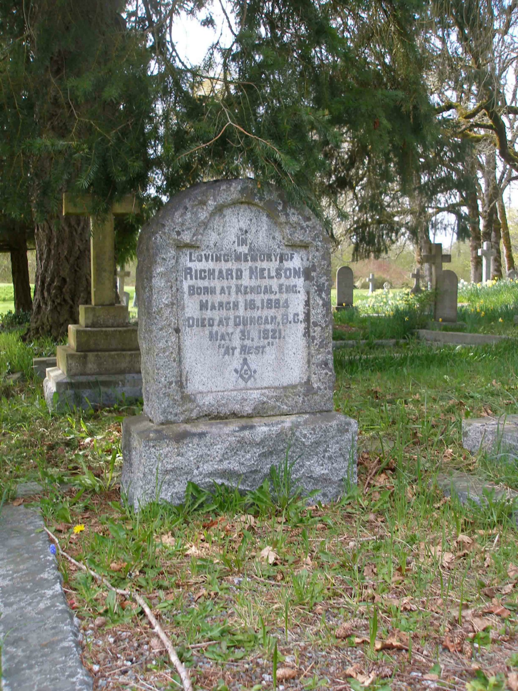 Richard Nelson grave, St. Peter's Quamichan Anglican Cemetery, North Cowichan, B.C.