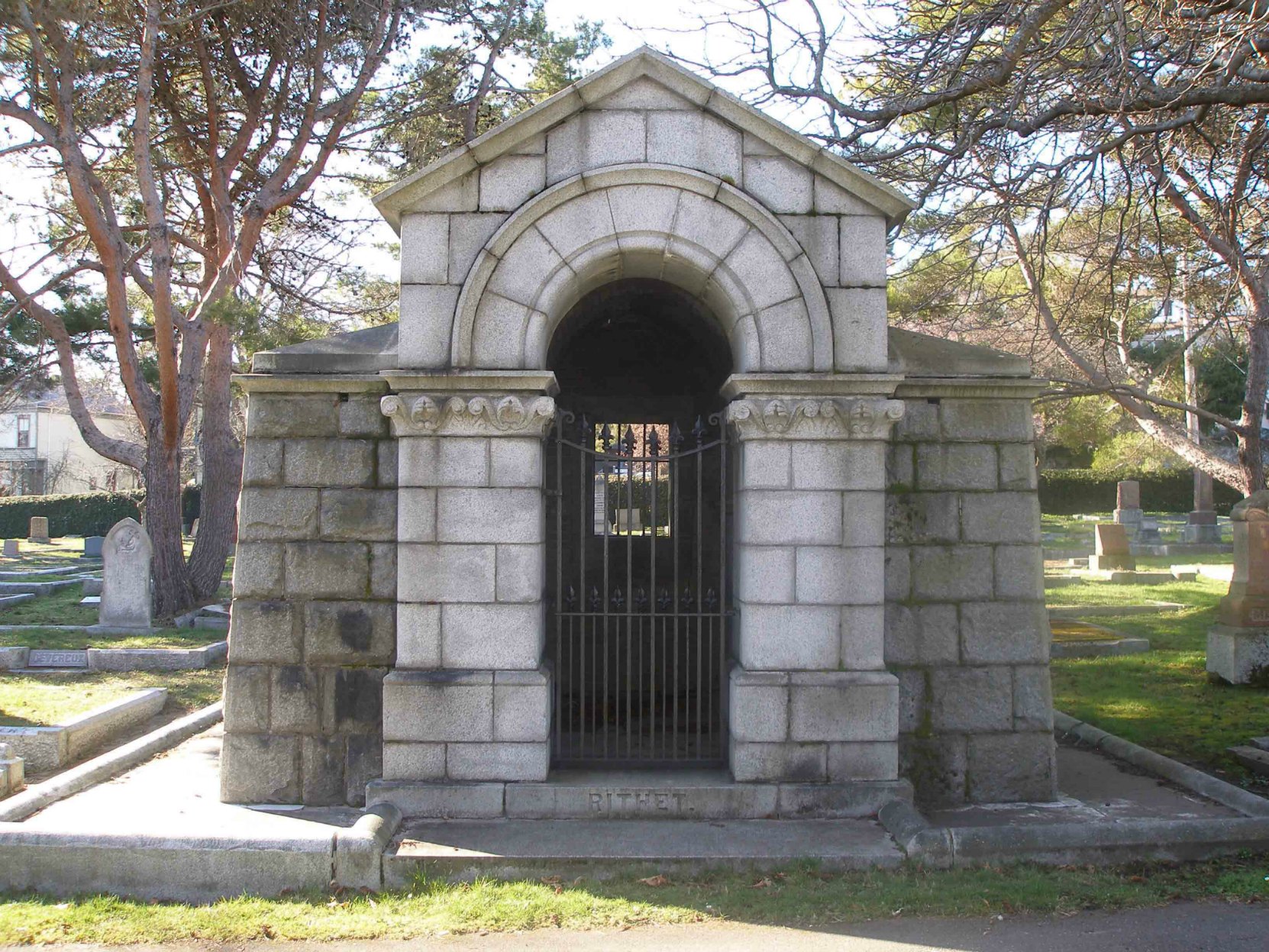 Robert Paterson Rithet is interred in the Rithet family mausoleum, Ross Bay Cemetery, Victoria, B.C.