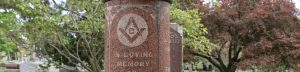 web header photo showing Masonic Square & Compasses on a gravestone in Ross Bay Cemetery