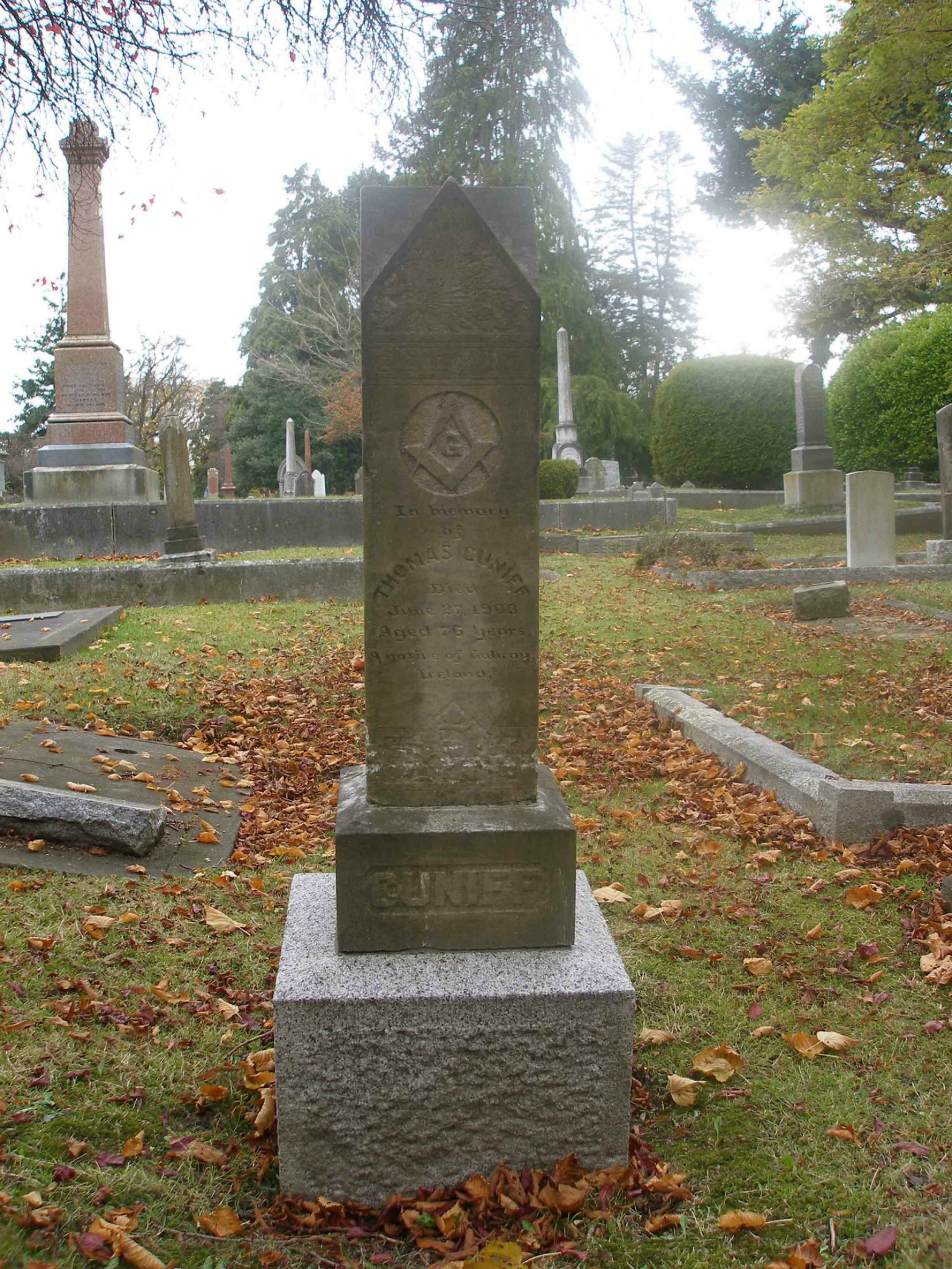The grave of Thomas Cuniff, Ross Bay Cemetery, Victoria, B.C.