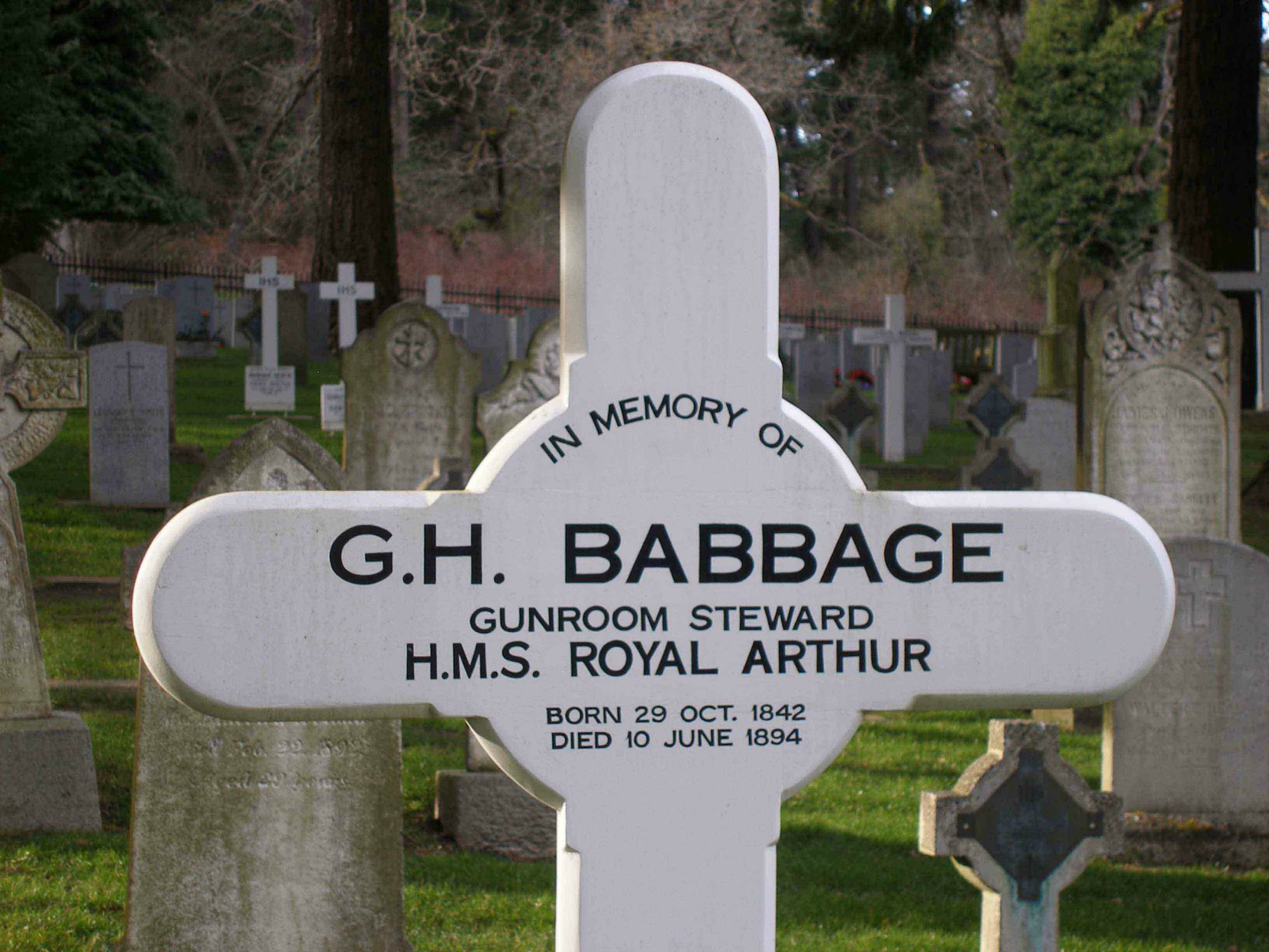 George Henry Babbage, grave marker inscription, Naval & Veterans Cemetery, Esquimalt, B.C.