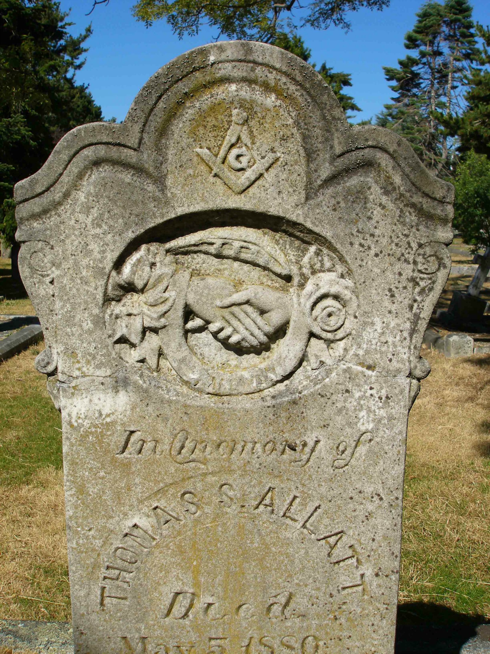 Thomas Smith Allatt grave stone detailing, Ross Bay Cemetery, Victoria, B.C.