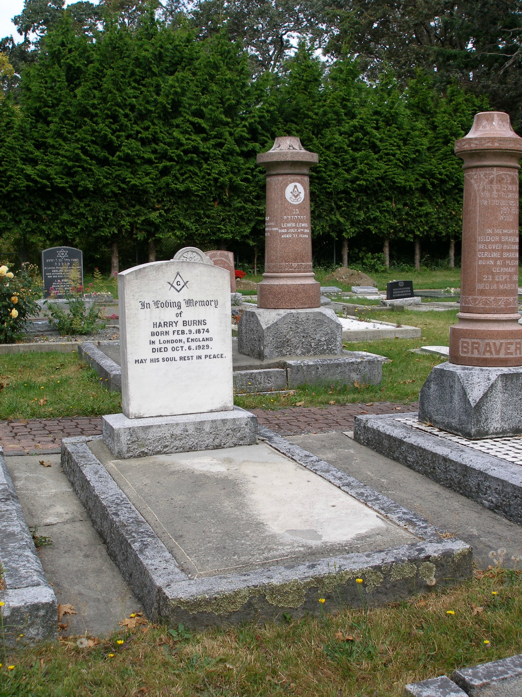 Harry Burns grave, Victoria Jewish cemetery, Victoria, B.C.