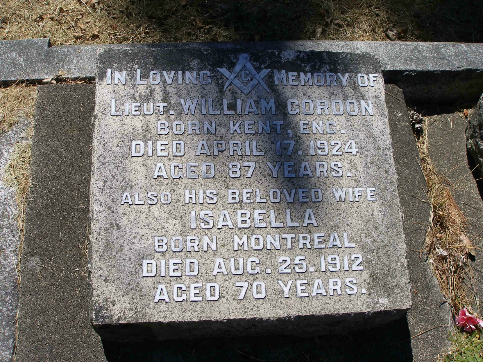 William Gordon grave marker on the Gordon family plot in Ross Bay Cemetery, Victoria, B.C.