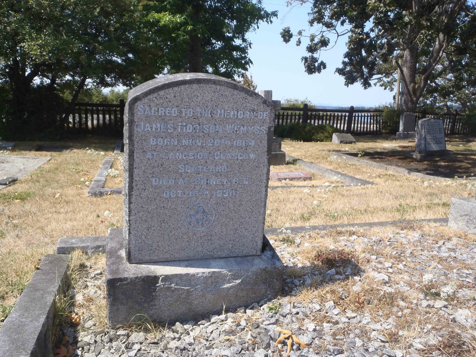 James Morison Wemyss grave, Holy Trinity Anglican Church cemetery, Sidney, B.C.