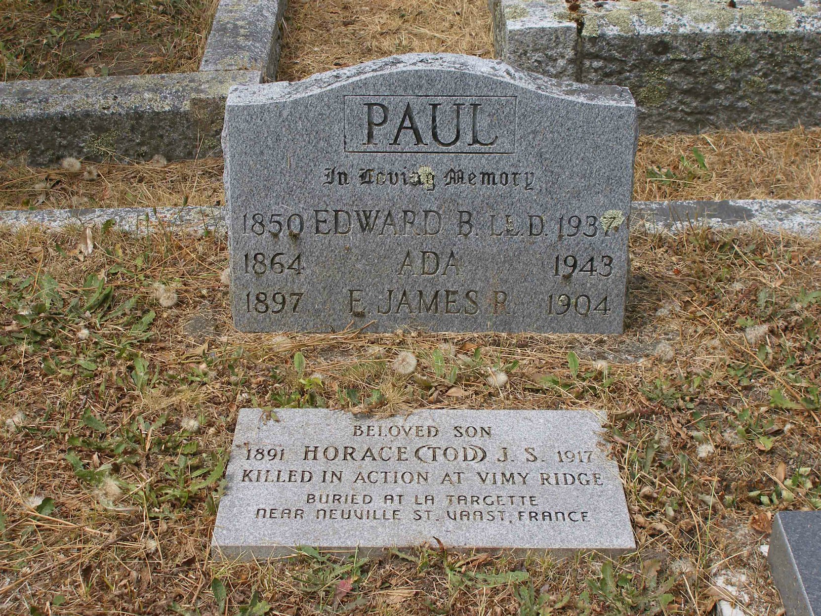 Edward Burness Paul headstone, Ross Bay Cemetery, Victoria, B.C,