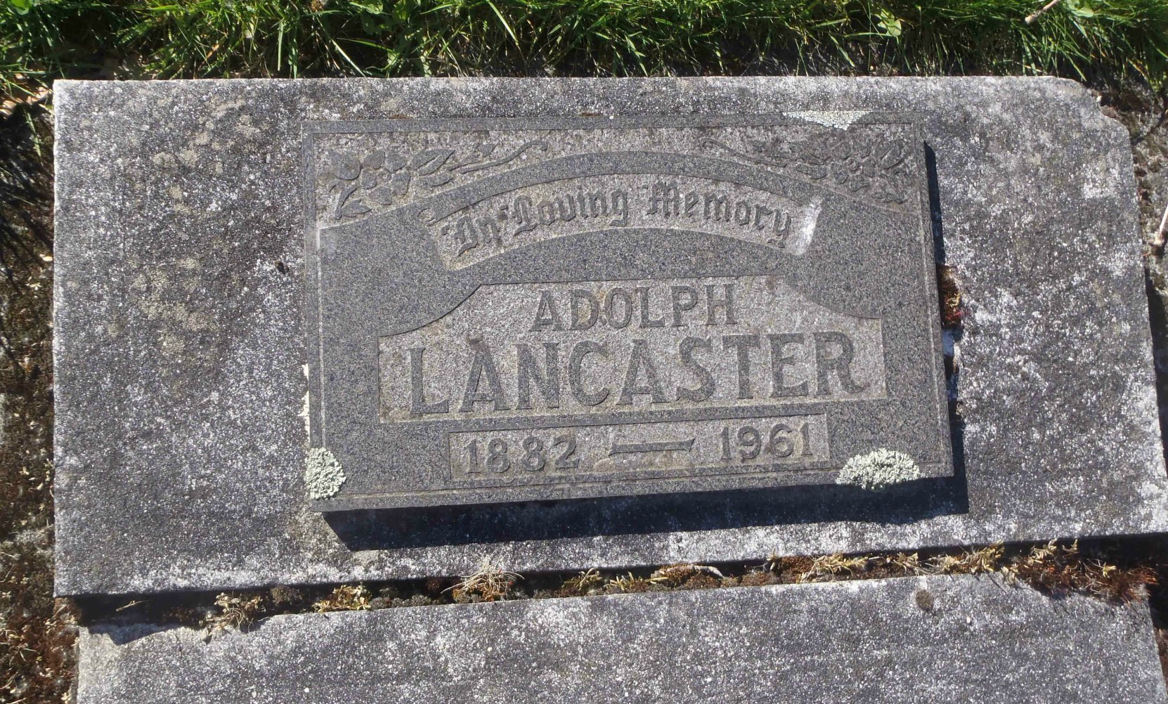 Adolph Lancaster (1882-1861), headstone inscription, Victoria Jewish Cemetery, Victoria, B.C.