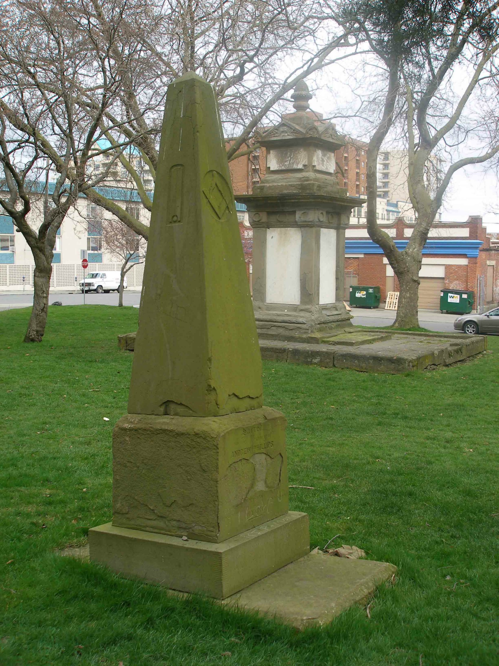 Andrew Phillips grave marker, Pioneer Square, Victoria, B.C. (photo by Temple Lodge No. 33 Historian)