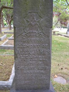 Alex James McNeill grave inscription, Ross Bay Cemetery, Victoria, B.C. (photo by Temple Lodge No.33 Historian)