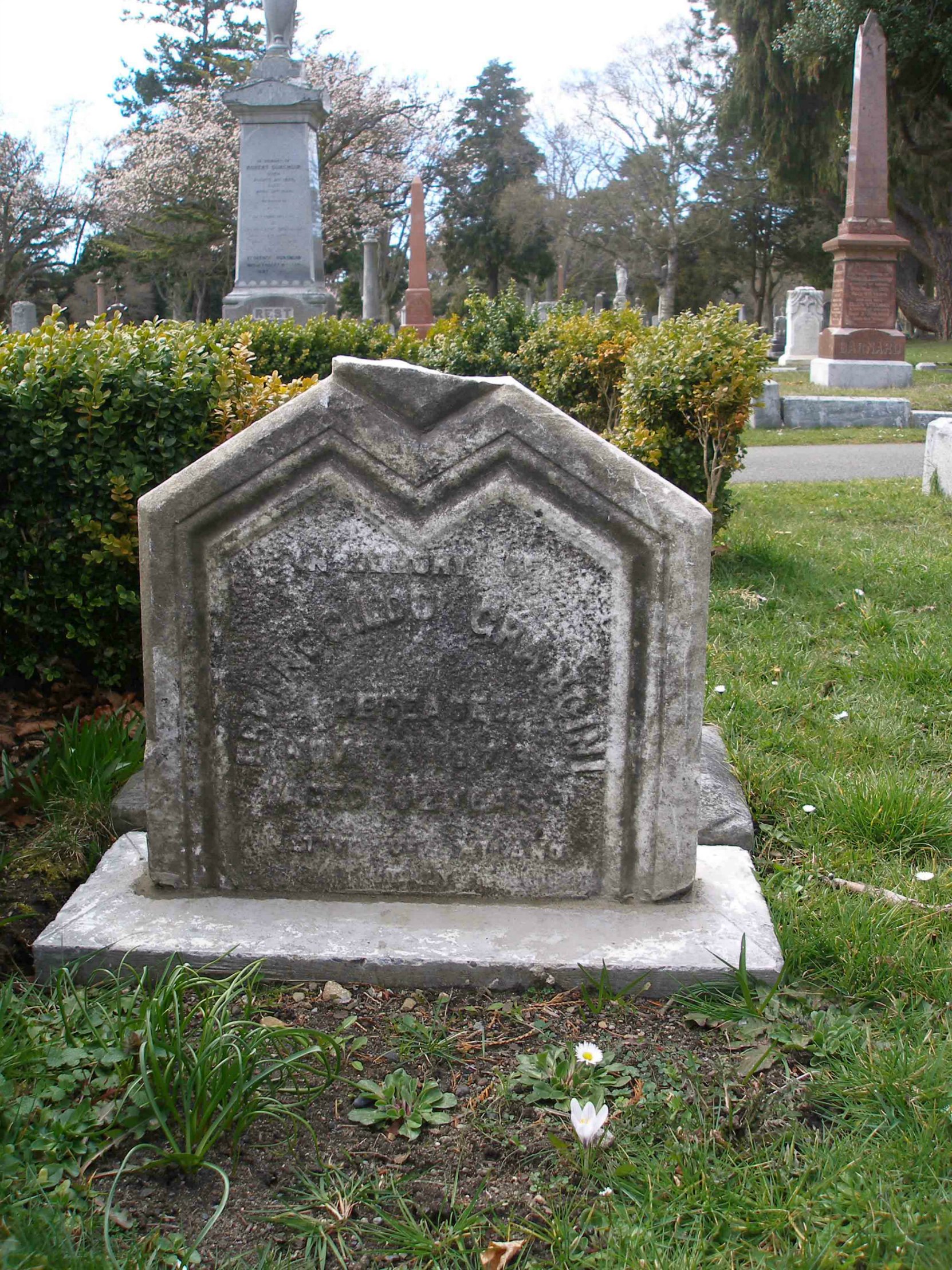Ermengildo Pietro Grancini grave, Ross Bay Cemetery, Victoria, B.C.. (photo by Temple Lodge No. 33 Historian)