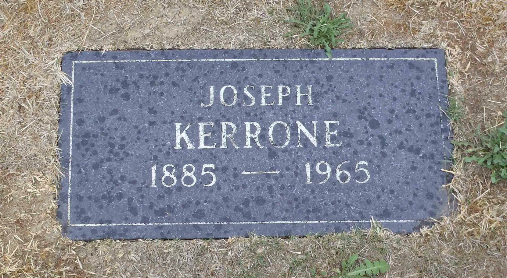 Joseph Kerrone grave stone, Mountain View Cemetery, North Cowichan (photo by Temple Lodge No. 33 Historian)