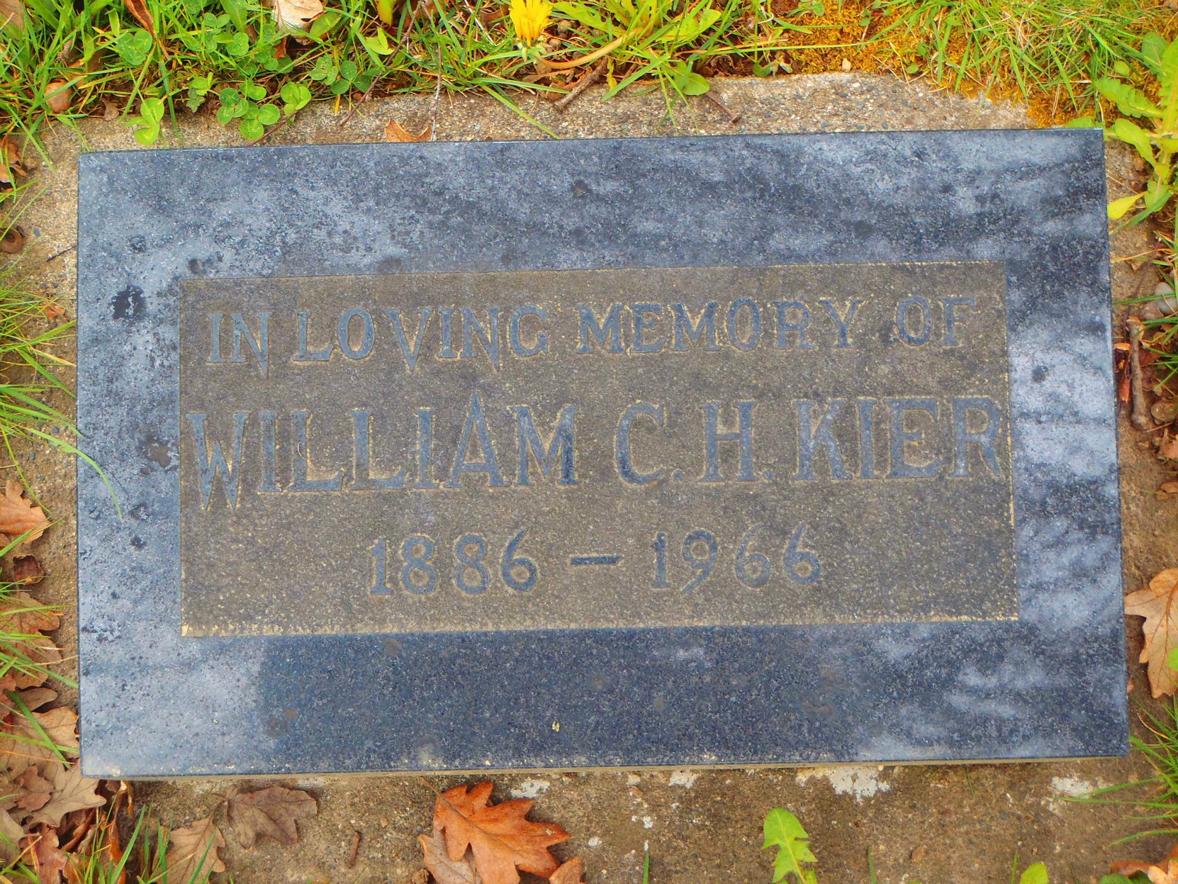 William Kier grave stone, Mountain View Cemetery, North Cowichan (photo by Temple Lodge No. 33 Historian)