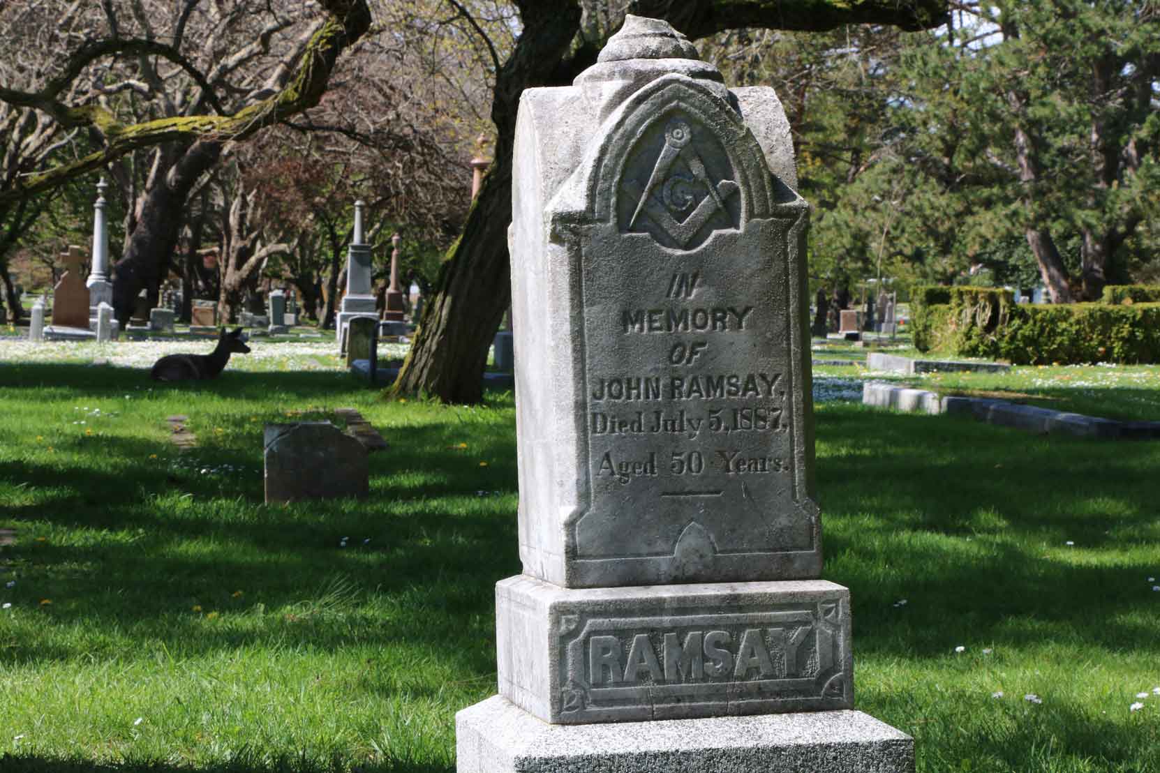 John Ramsay grave, Ross Bay Cemetery, Victoria, BC (photo by Temple Lodge No. 33 Historian)