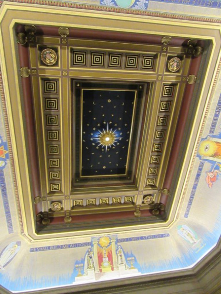 Ceiling in Grand Meeting Room, Freemasons Hall, London, UK, July 2018 (photo by Paul Philcox)