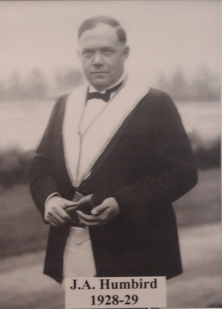 John Alexander Humbird as Worshipful Master of Chemainus Lodge No. 114, in 1928-29 (photo courtesy of Chemainus Lodge No. 114)