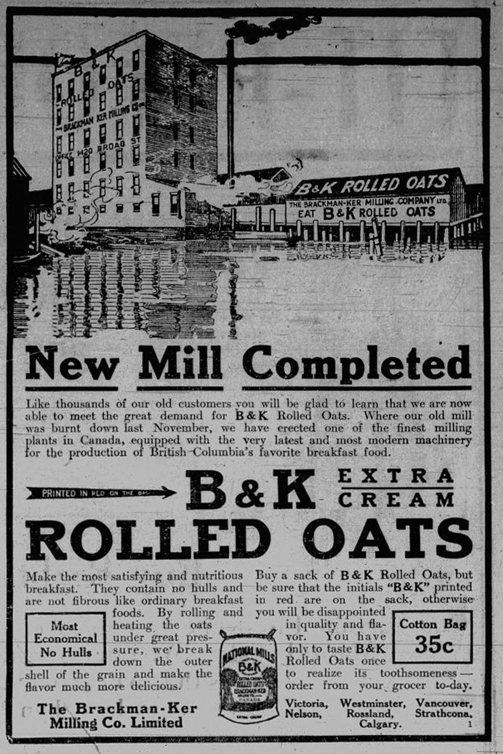 1910 advertisement for the Brackman-Ker Milling Company, owned by David Russel Ker (photo: Temple Lodge No. 33 Historian)