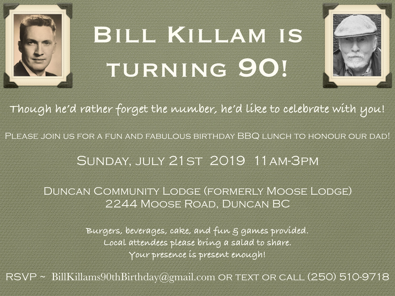 Bill Killam 90th Birthday Invitation