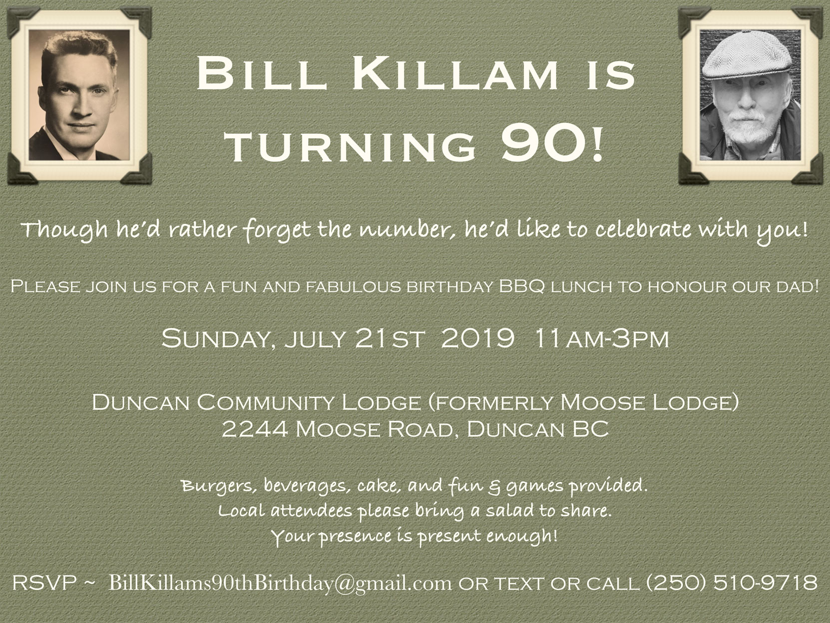 Bill Killam 90th Birthday Invitation