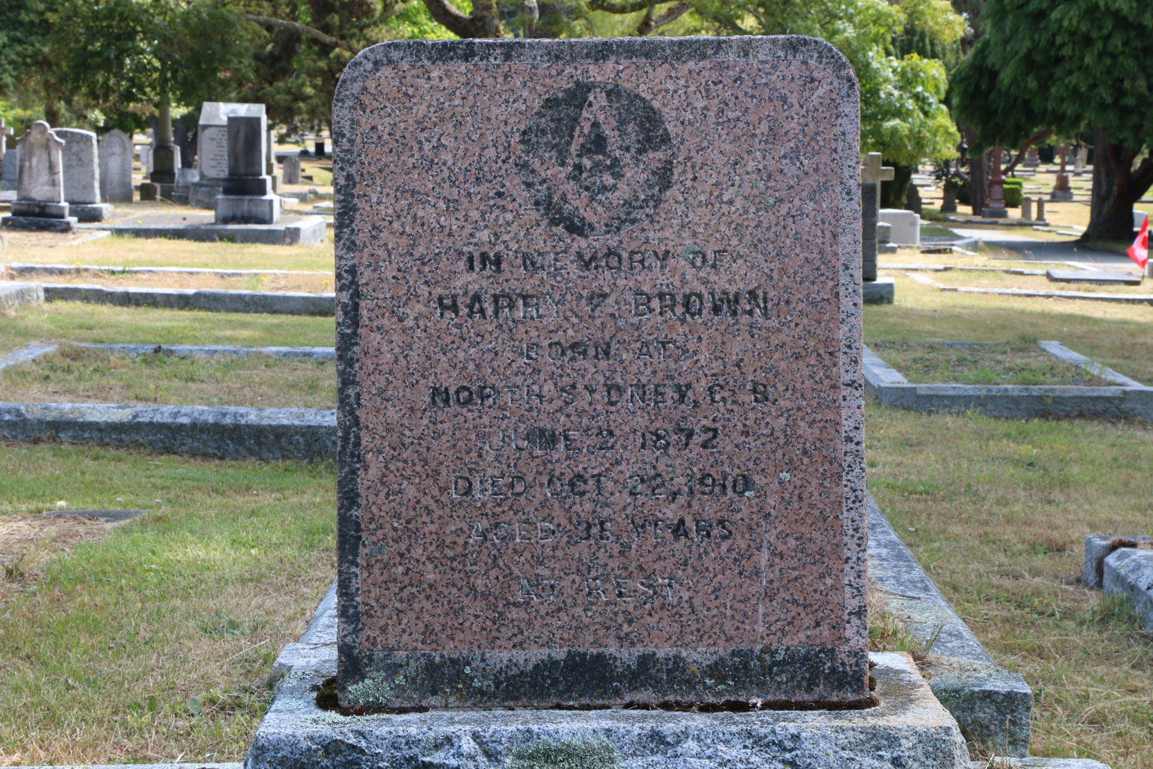 Harry Brown grave, Ross Bay Cemetery, Victoria, BC (photo: Temple Lodge No. 33 Historian)