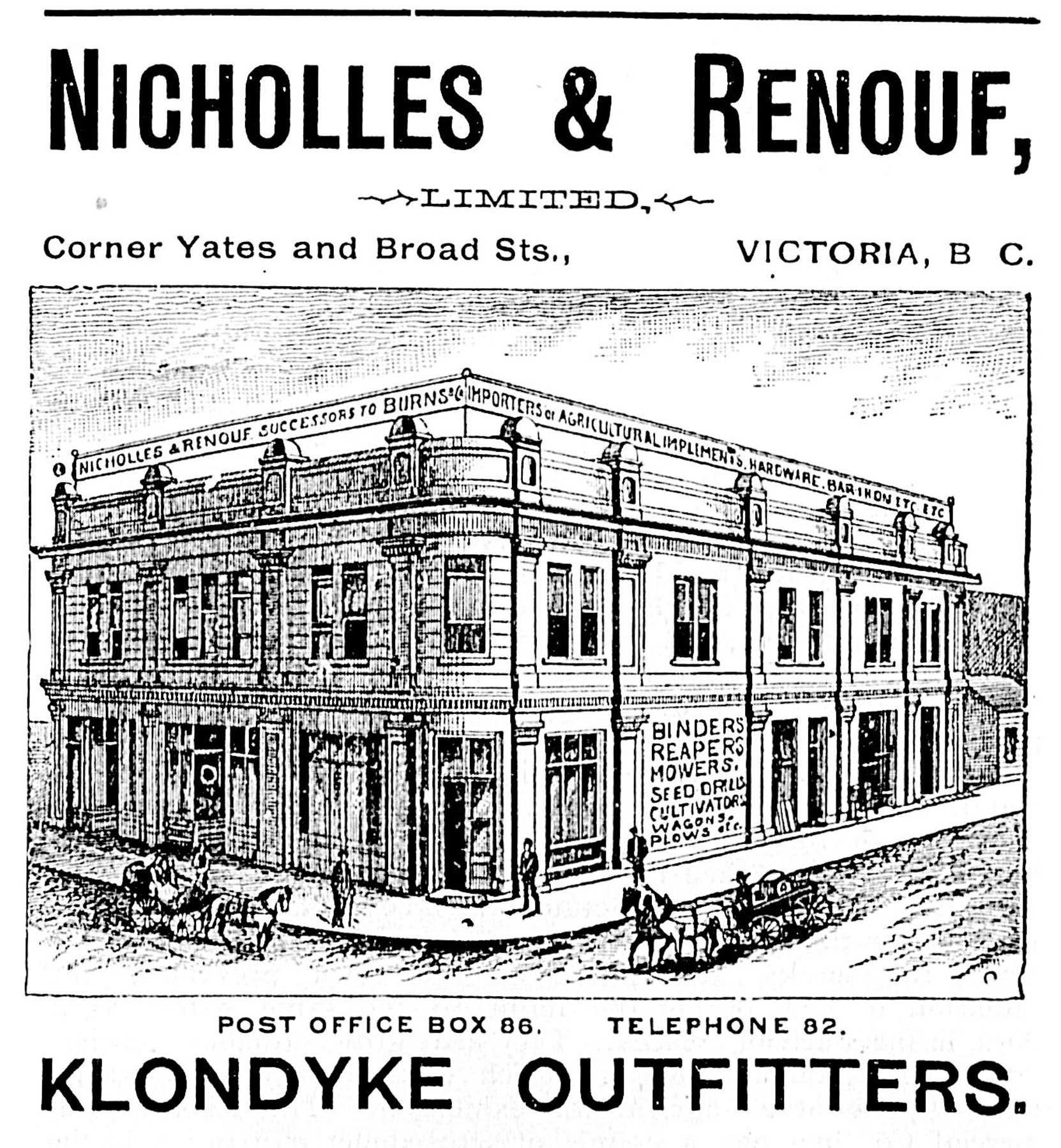 Advertisement for Nicholles & Renouf, Victoria, 1898.