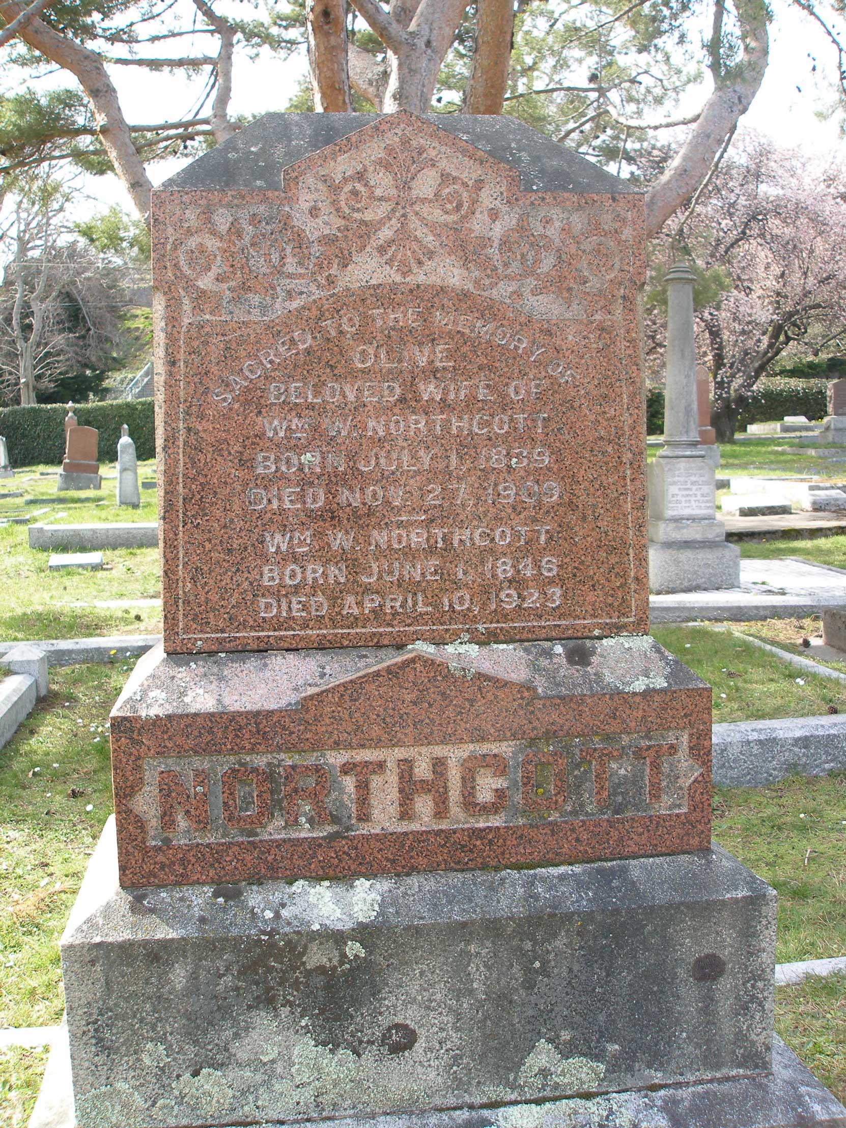 William Walter Northcott, grave inscription, Ross Bay Cemetery, Victoria, B.C. (photo: Temple Lodge No. 33 Historian)