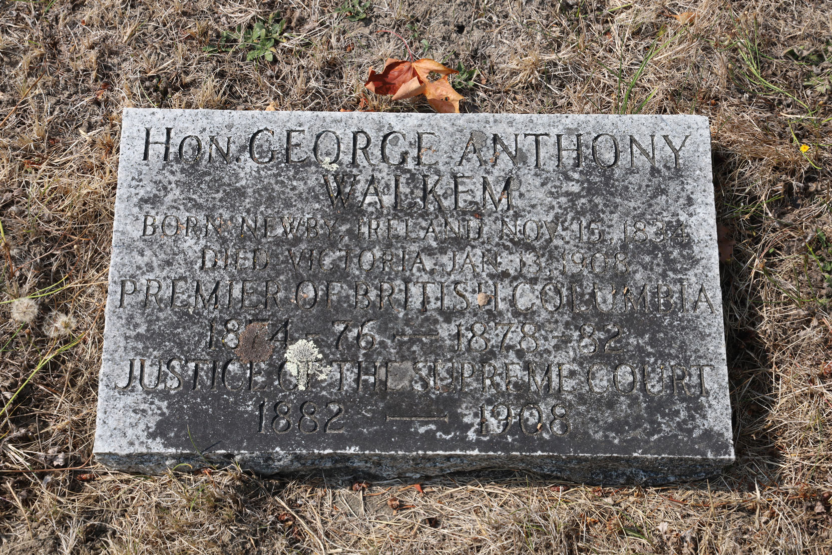 George Anthony Walkem gravestone, Ross Bay Cemetery, Victoria, BC (photo: Temple Lodge No. 33 Historian)